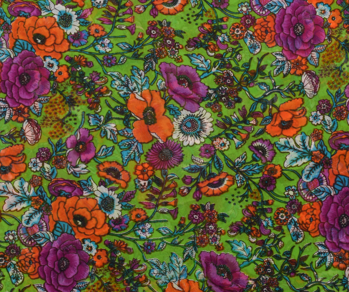 Sushila Vintage Green Saree Pure Georgette Silk Printed Dress Fabric By the Yard