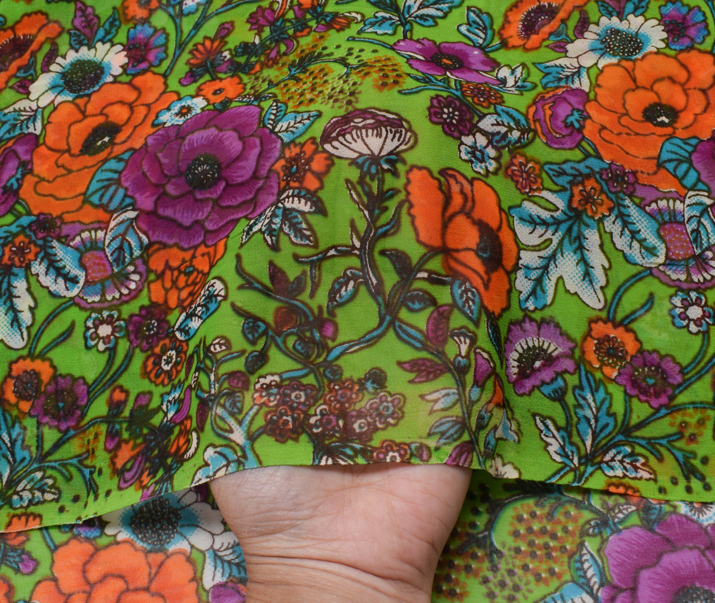 Sushila Vintage Green Saree Pure Georgette Silk Printed Dress Fabric By the Yard
