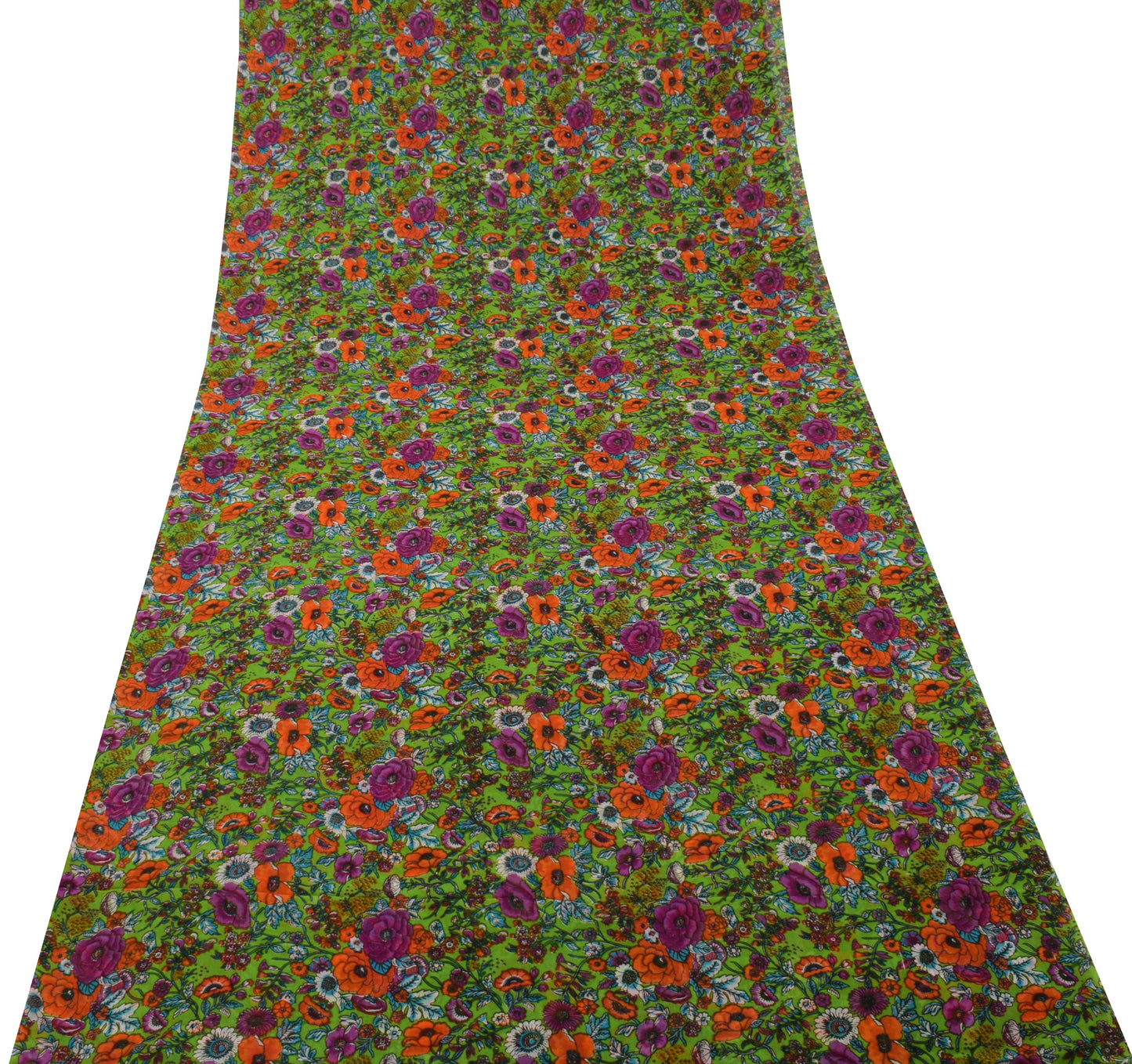 Sushila Vintage Green Saree Pure Georgette Silk Printed Dress Fabric By the Yard