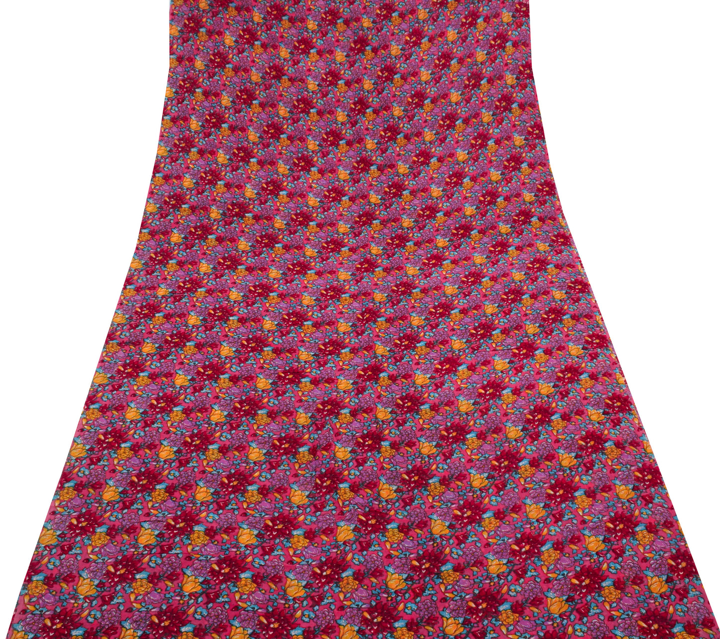 Sushila Vintage Pink Sari Pure Georgette Silk Printed Dress Fabric By the Yard