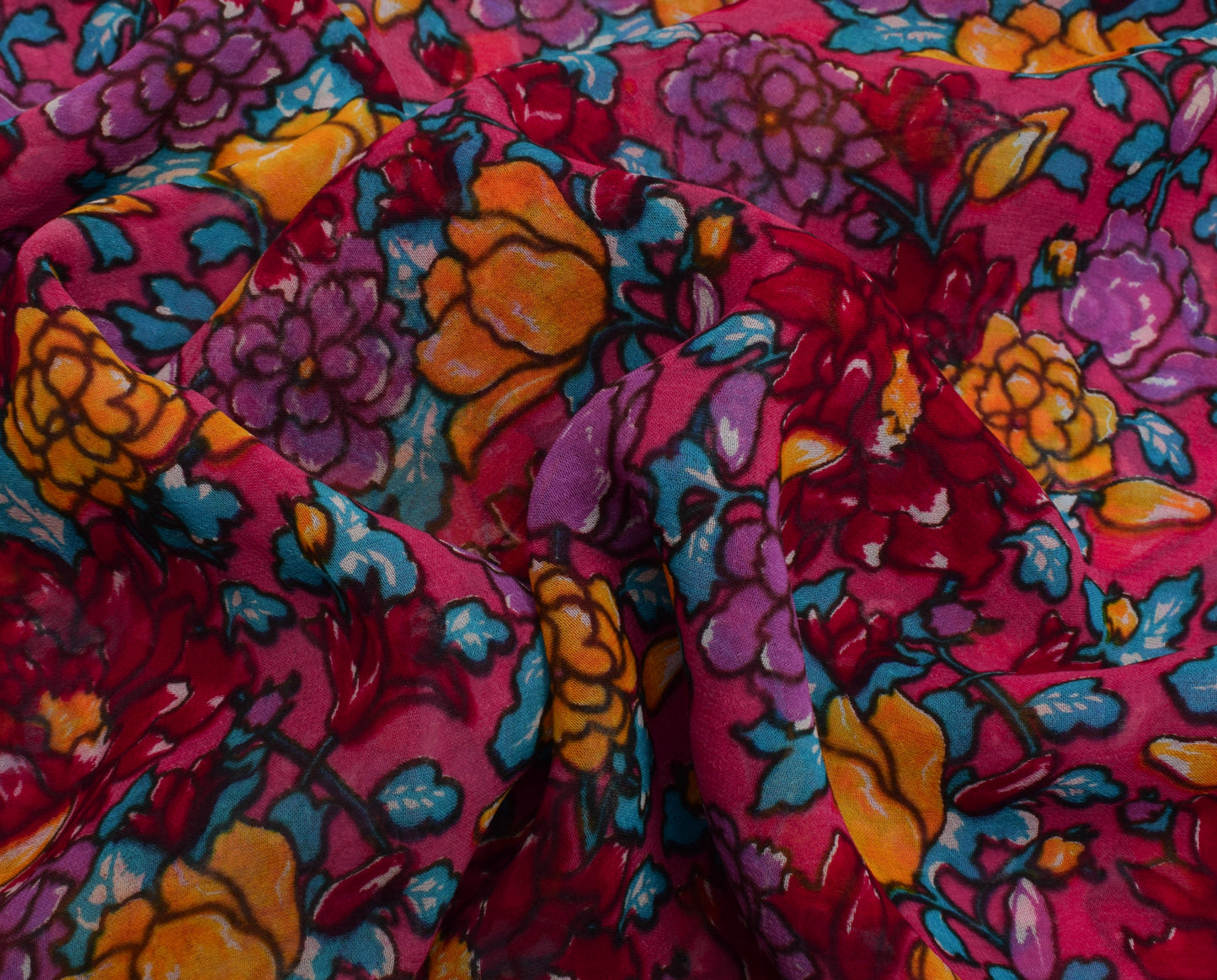 Sushila Vintage Pink Sari Pure Georgette Silk Printed Dress Fabric By the Yard