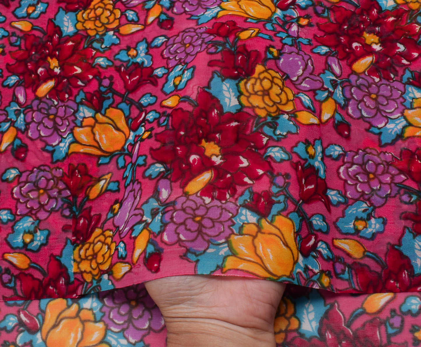 Sushila Vintage Pink Sari Pure Georgette Silk Printed Dress Fabric By the Yard