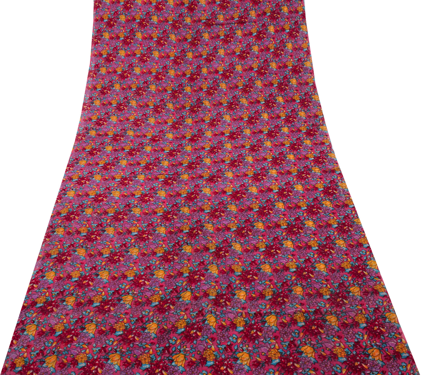 Sushila Vintage Pink Sari Pure Georgette Silk Printed Dress Fabric By the Yard