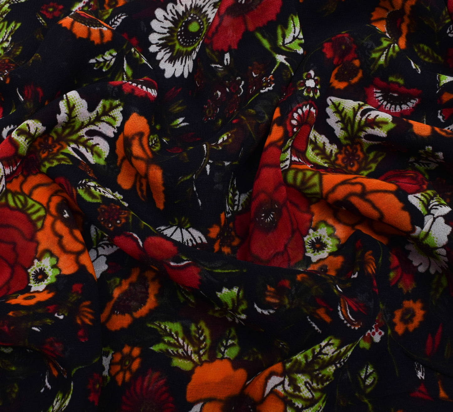 Sushila Vintage Black Sari Pure Georgette Silk Printed Dress Fabric By the Yard