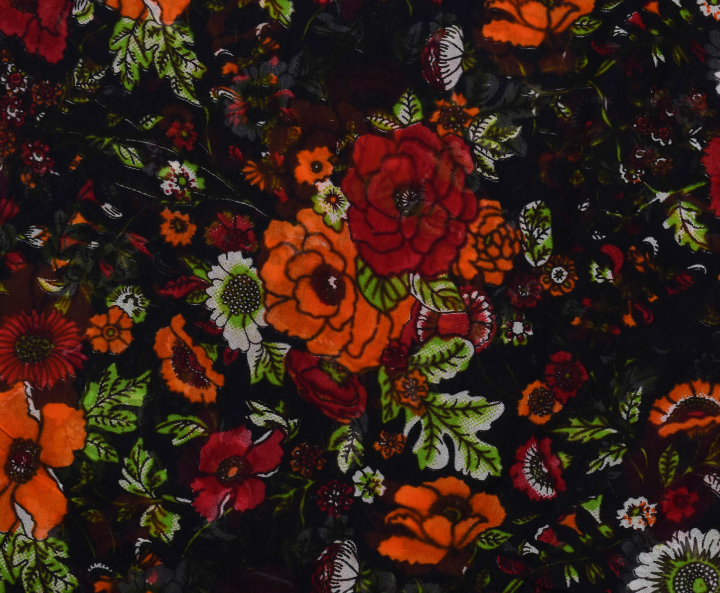 Sushila Vintage Black Sari Pure Georgette Silk Printed Dress Fabric By the Yard
