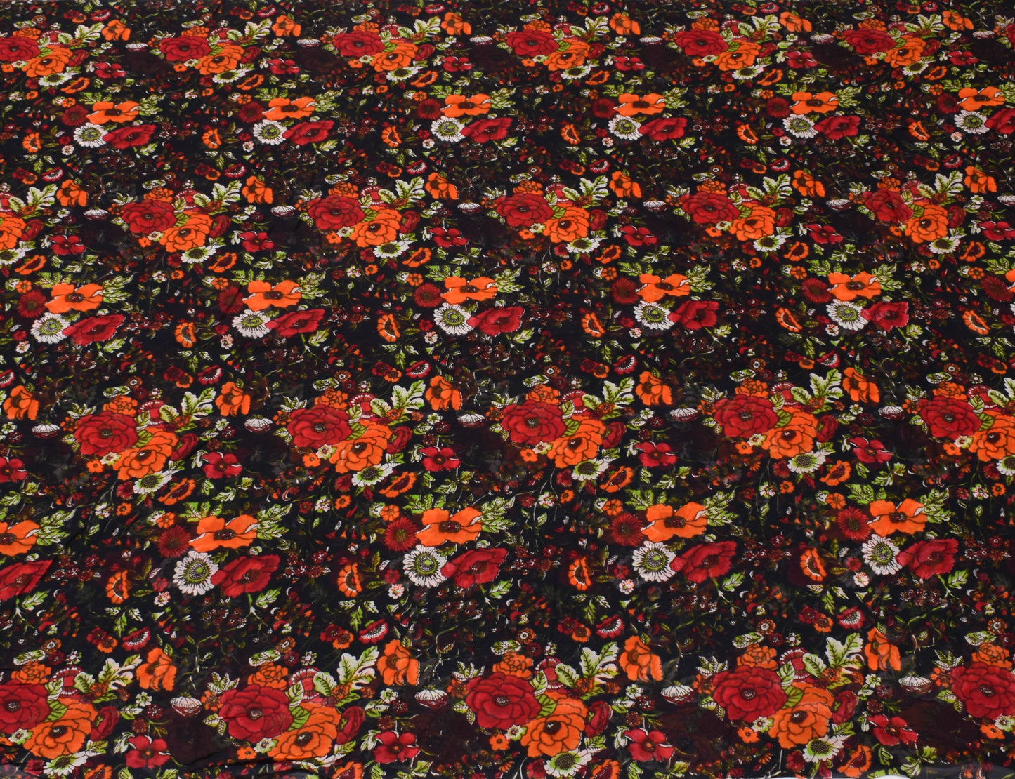 Sushila Vintage Black Sari Pure Georgette Silk Printed Dress Fabric By the Yard