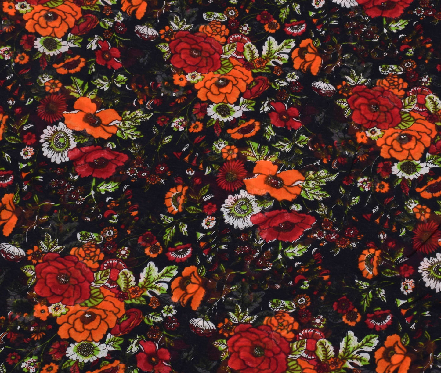 Sushila Vintage Black Sari Pure Georgette Silk Printed Dress Fabric By the Yard