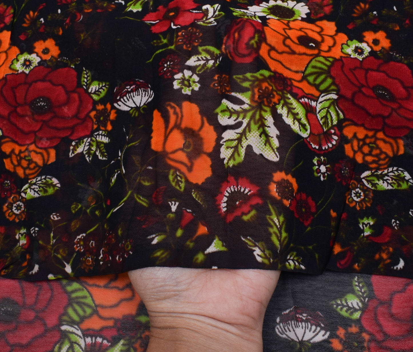 Sushila Vintage Black Sari Pure Georgette Silk Printed Dress Fabric By the Yard