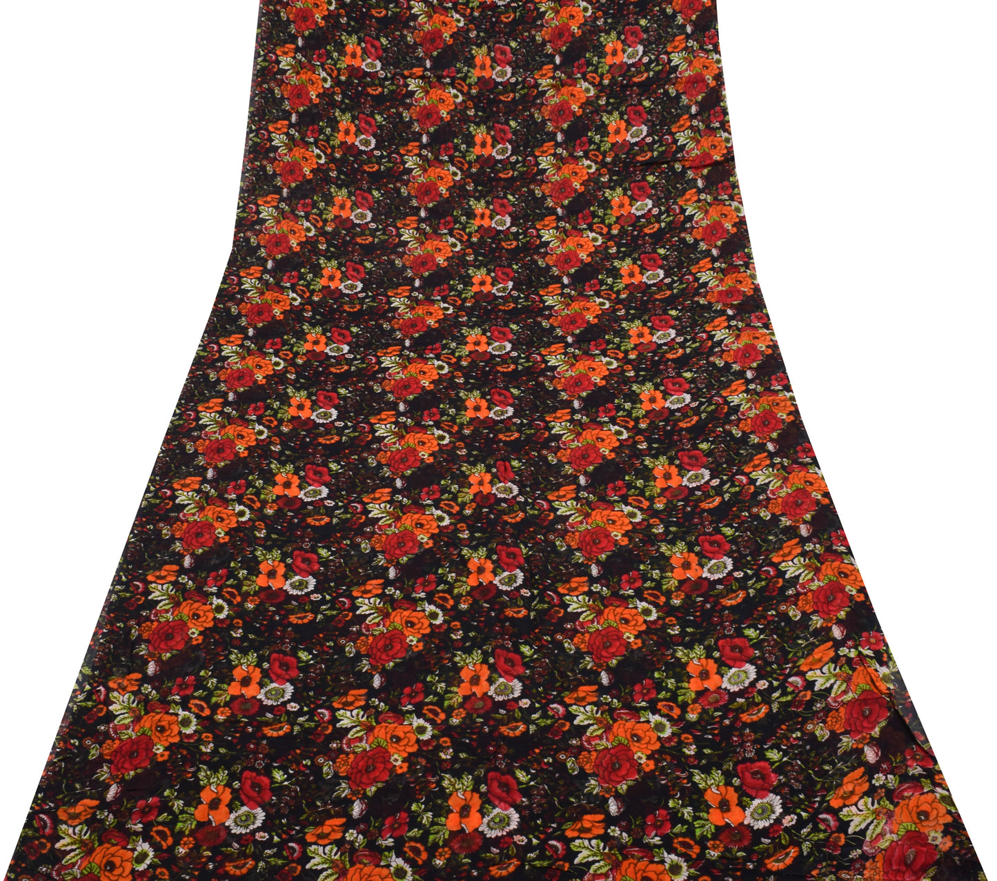 Sushila Vintage Black Sari Pure Georgette Silk Printed Dress Fabric By the Yard