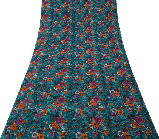 Sushila Vintage Blue Saree Pure Georgette Silk Printed Dress Fabric By the Yard