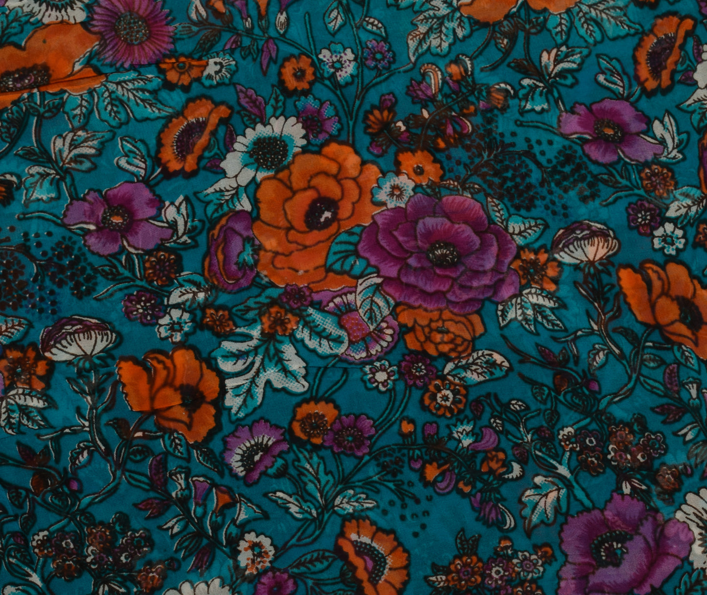 Sushila Vintage Blue Saree Pure Georgette Silk Printed Dress Fabric By the Yard