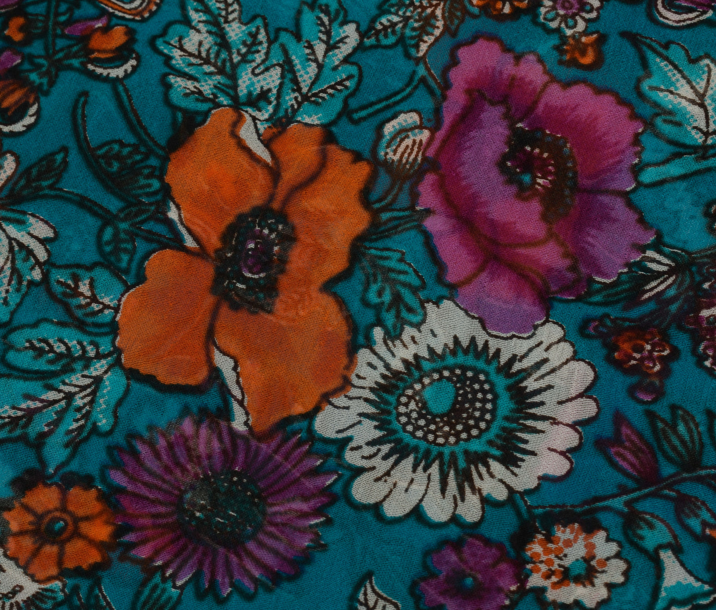 Sushila Vintage Blue Saree Pure Georgette Silk Printed Dress Fabric By the Yard