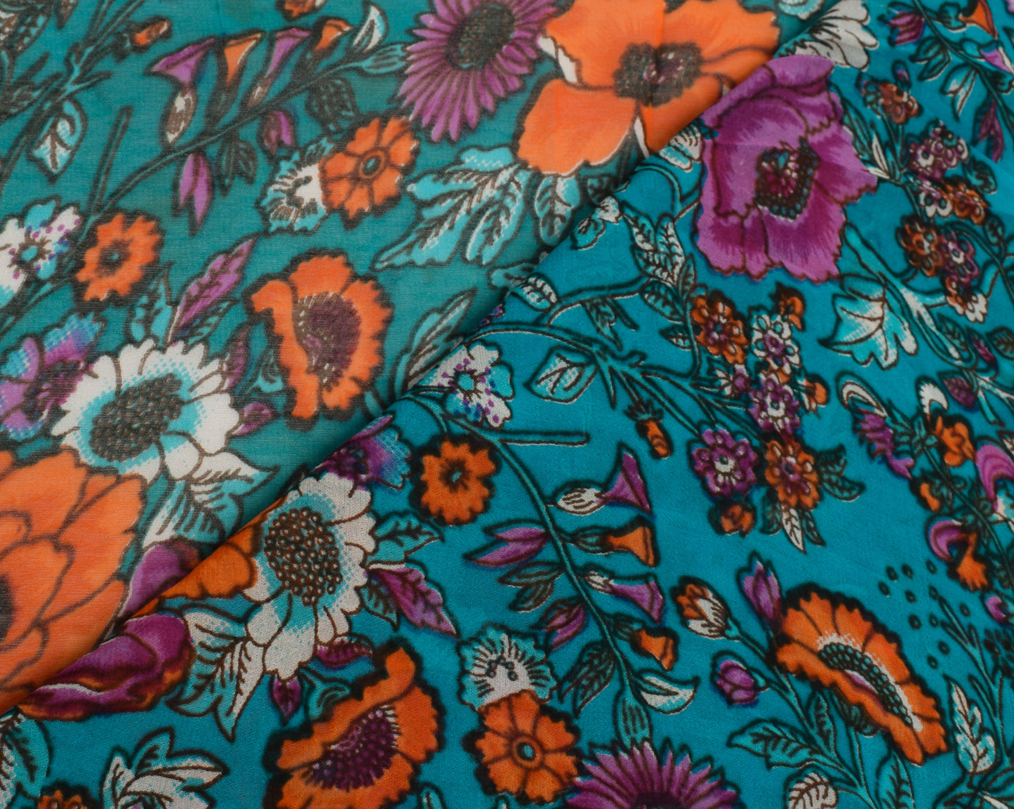 Sushila Vintage Blue Saree Pure Georgette Silk Printed Dress Fabric By the Yard