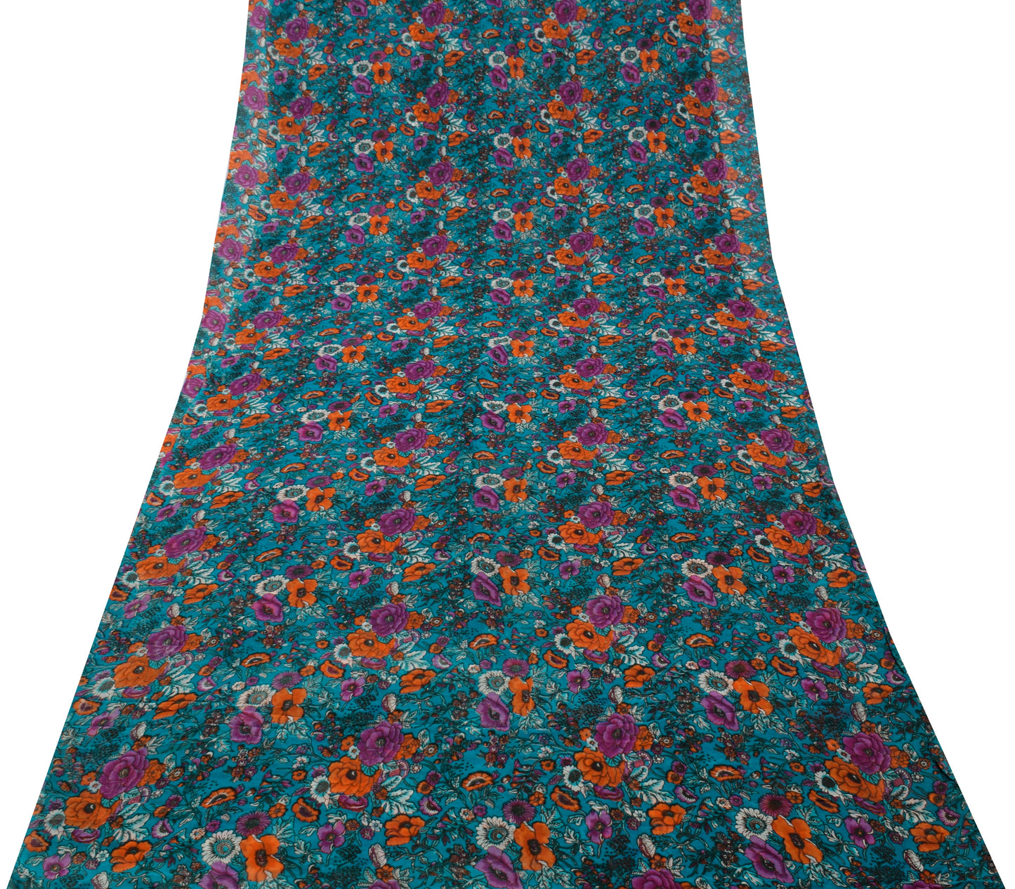 Sushila Vintage Blue Saree Pure Georgette Silk Printed Dress Fabric By the Yard