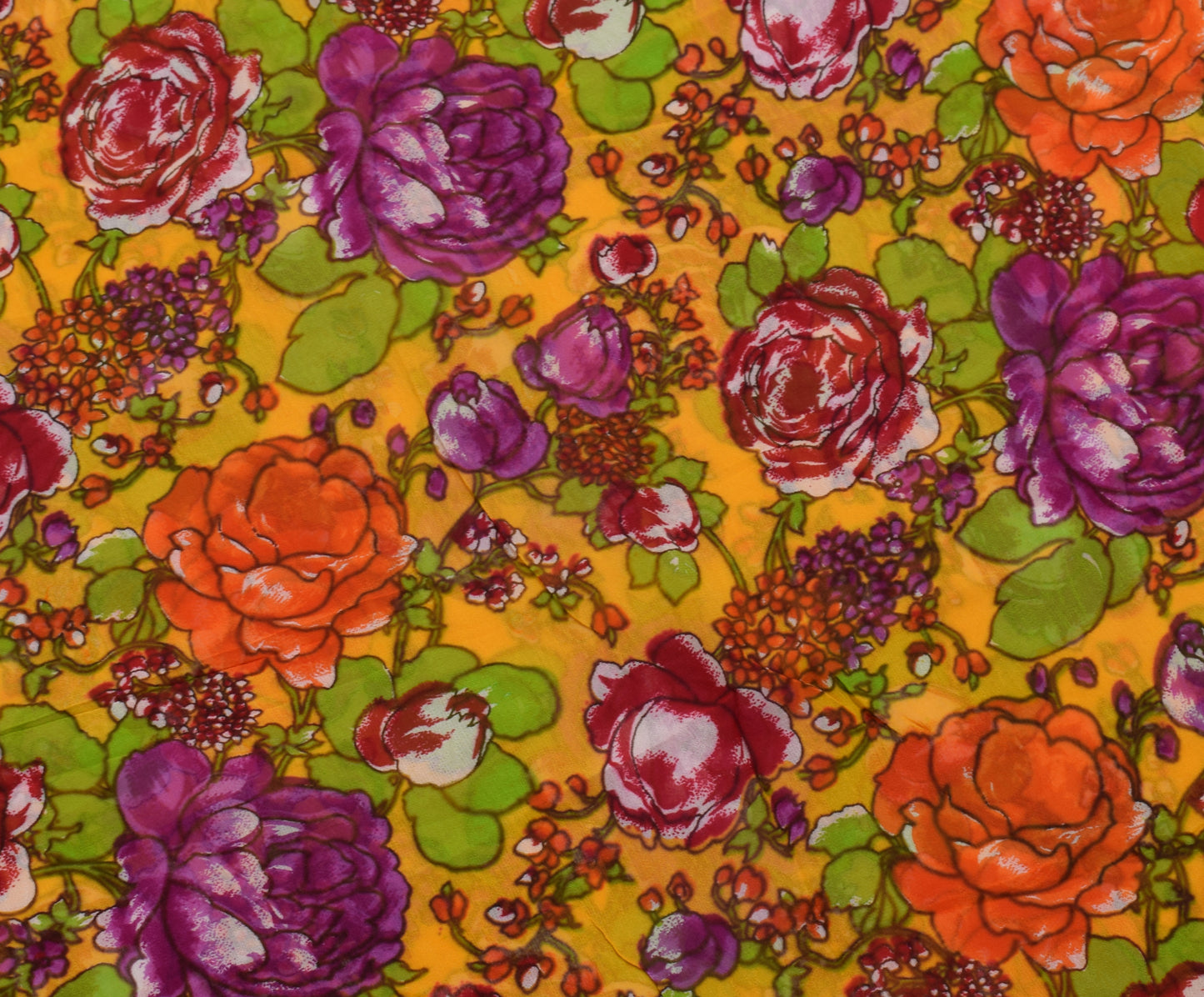 Sushila Vintage Yellow Pure Georgette Silk Printed Sari Dress Fabric By the Yard