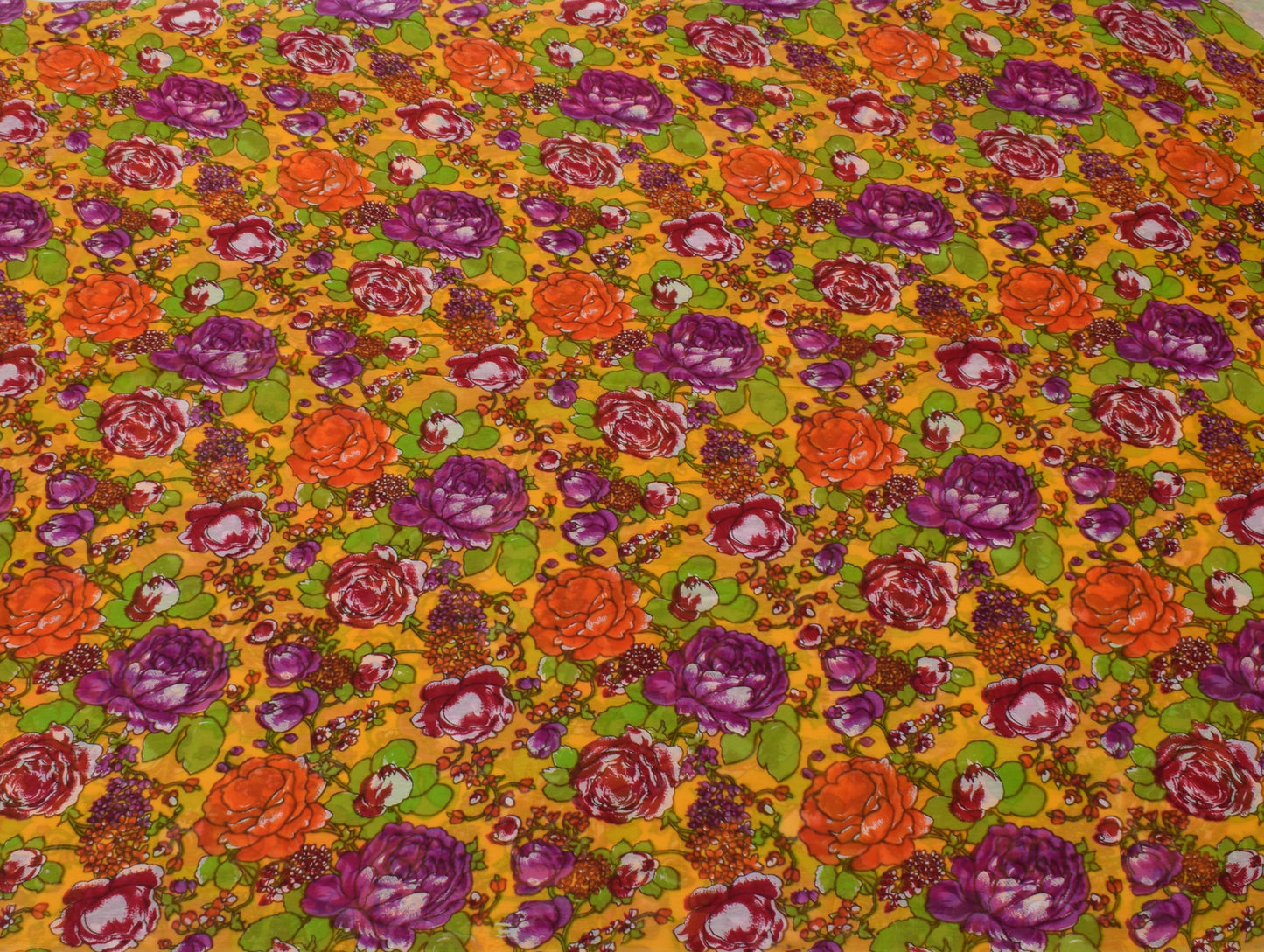 Sushila Vintage Yellow Pure Georgette Silk Printed Sari Dress Fabric By the Yard