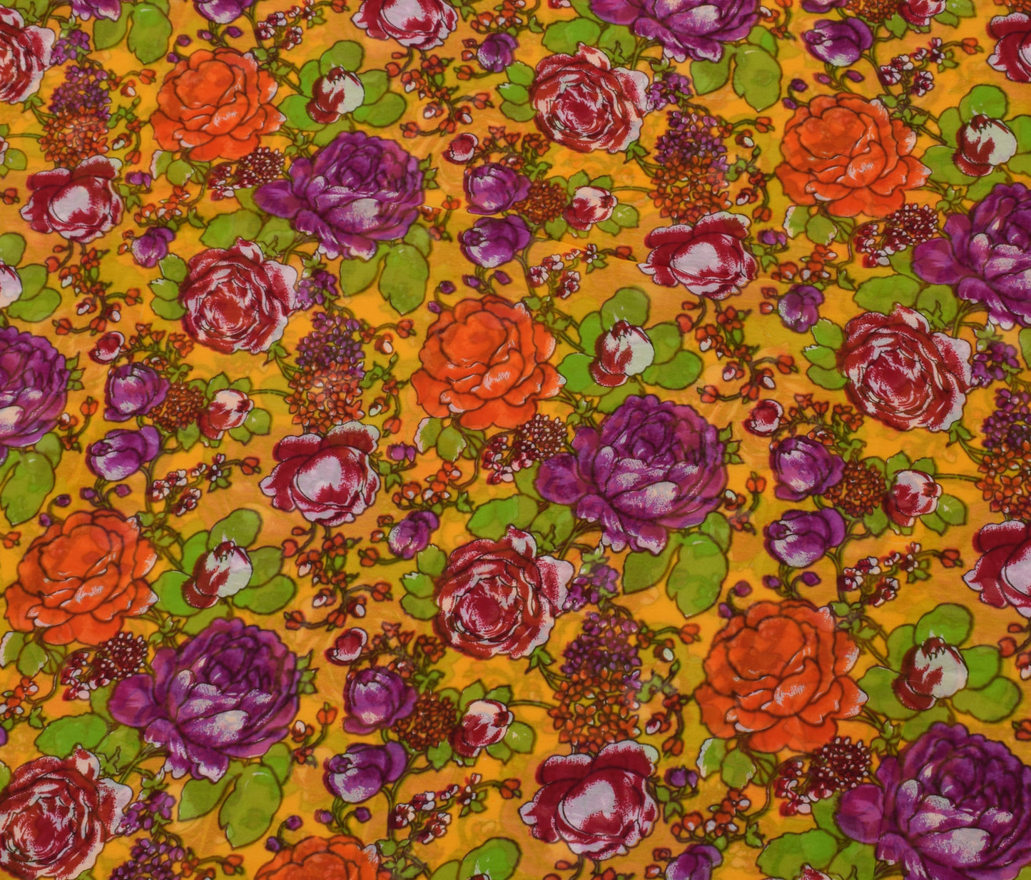 Sushila Vintage Yellow Pure Georgette Silk Printed Sari Dress Fabric By the Yard