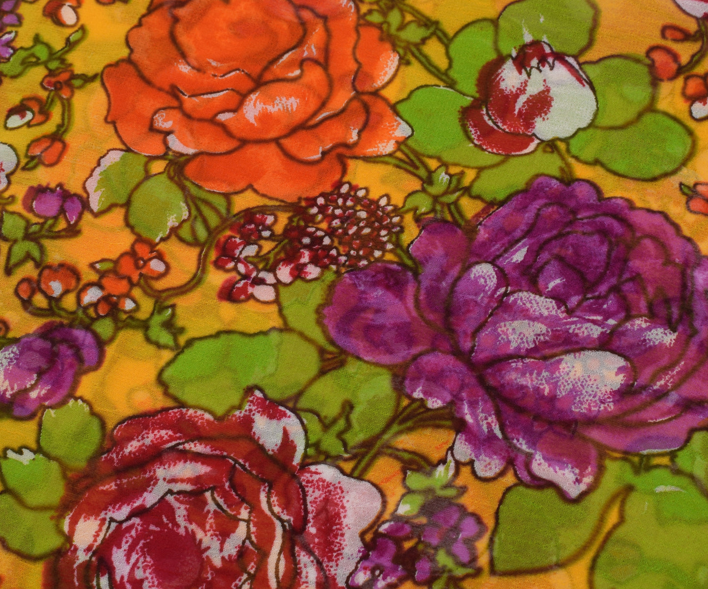 Sushila Vintage Yellow Pure Georgette Silk Printed Sari Dress Fabric By the Yard