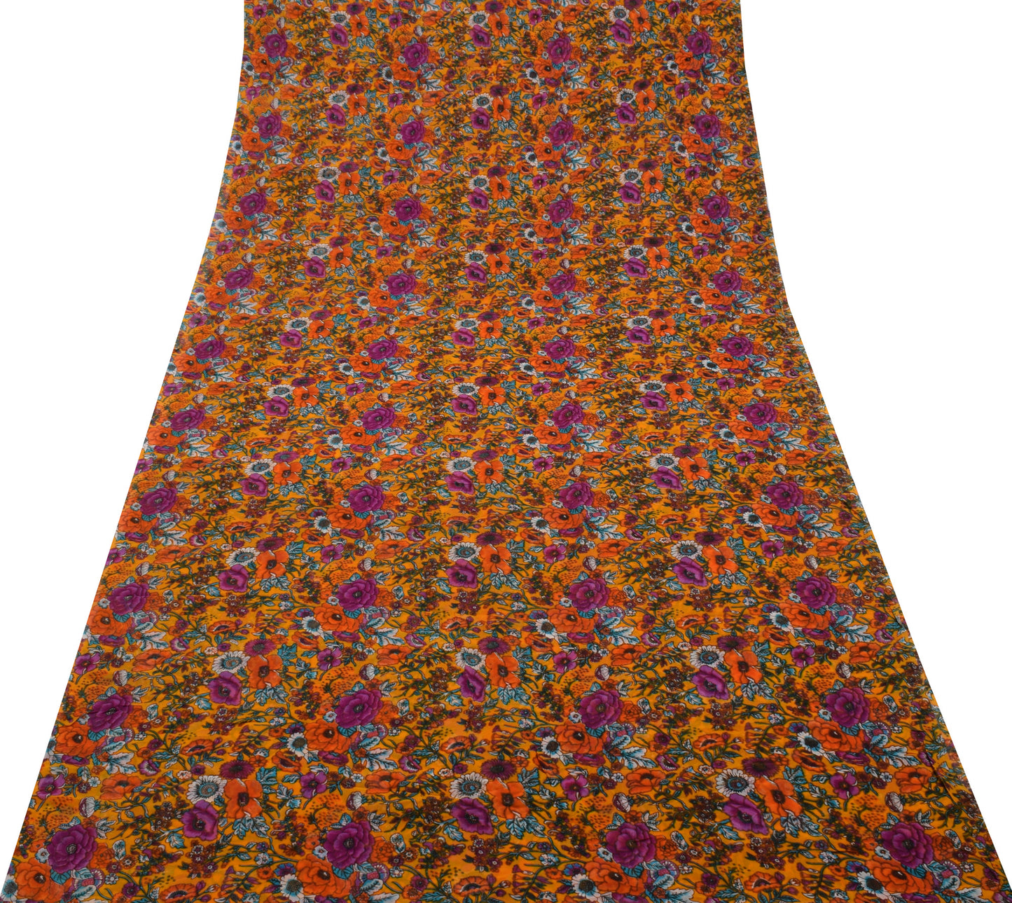 Sushila Vintage Yellow Sari Pure Georgette Silk Printed Dress Fabric By the Yard