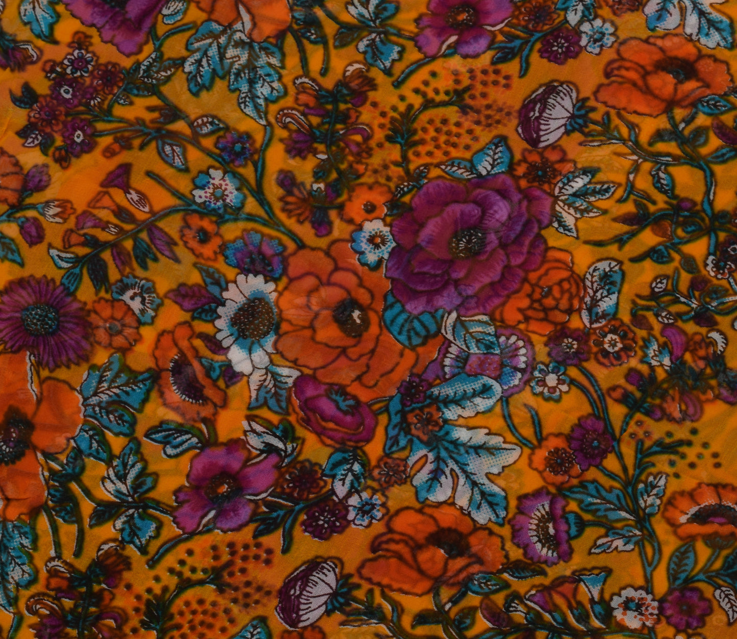 Sushila Vintage Yellow Sari Pure Georgette Silk Printed Dress Fabric By the Yard