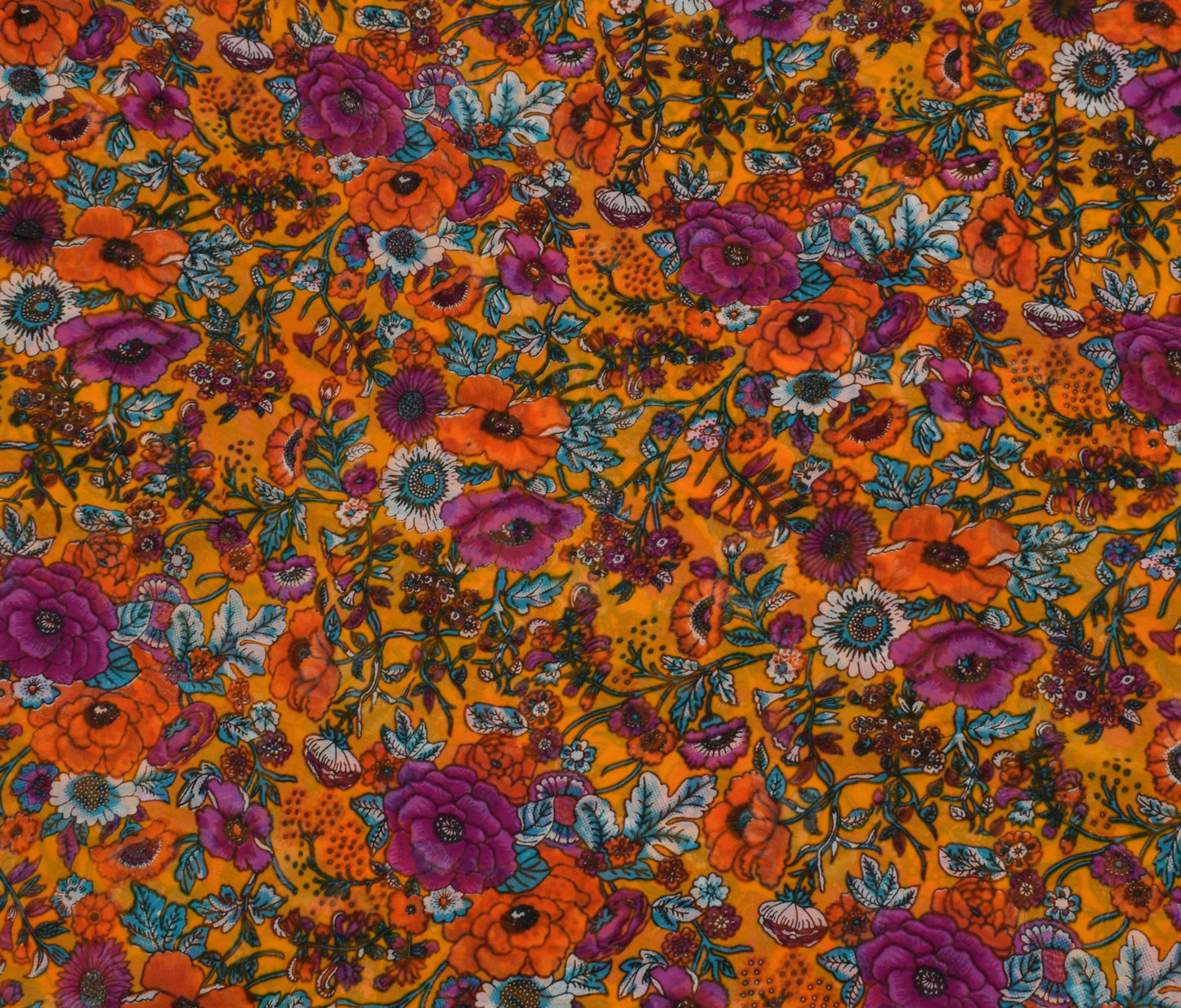 Sushila Vintage Yellow Sari Pure Georgette Silk Printed Dress Fabric By the Yard