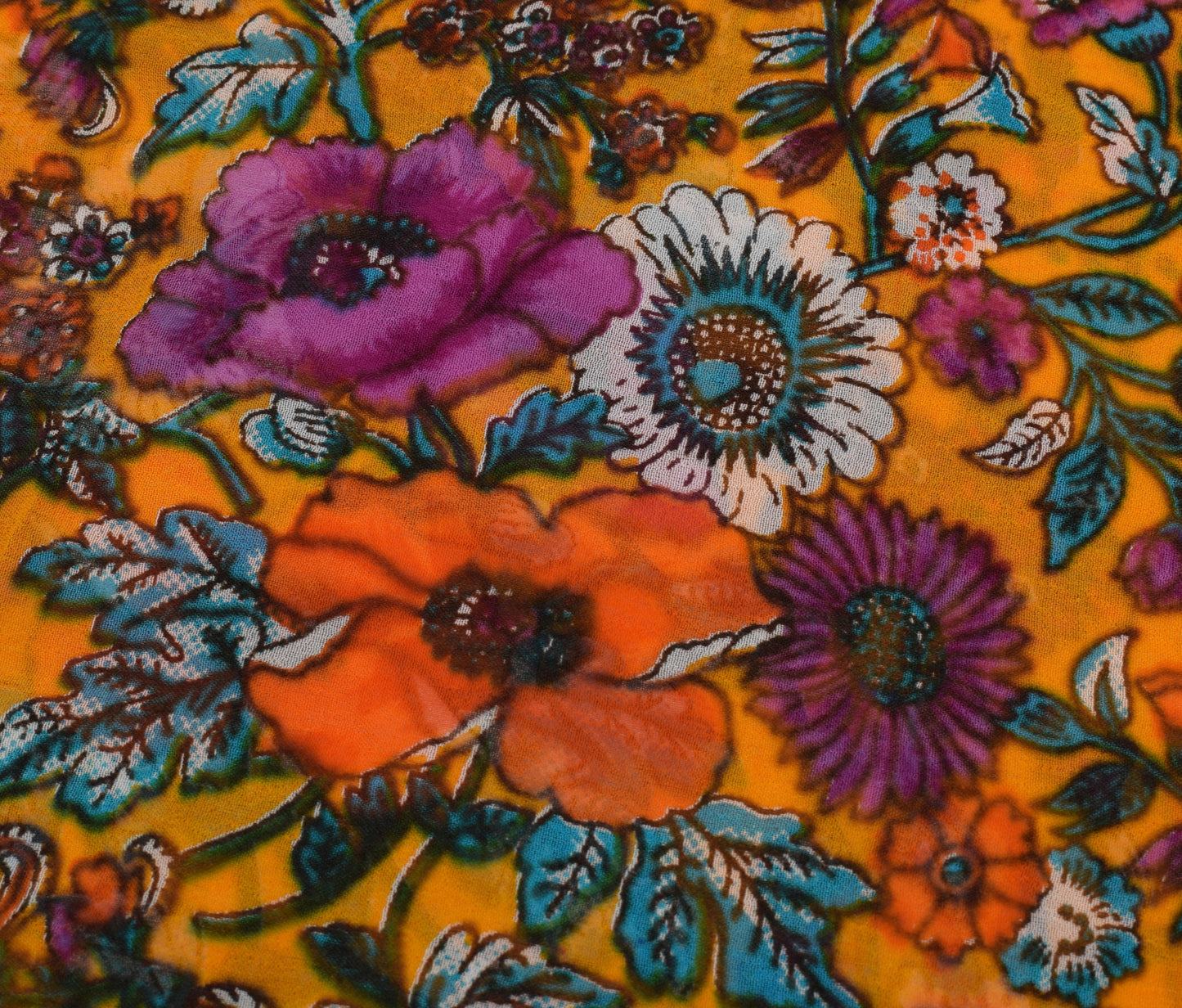 Sushila Vintage Yellow Sari Pure Georgette Silk Printed Dress Fabric By the Yard