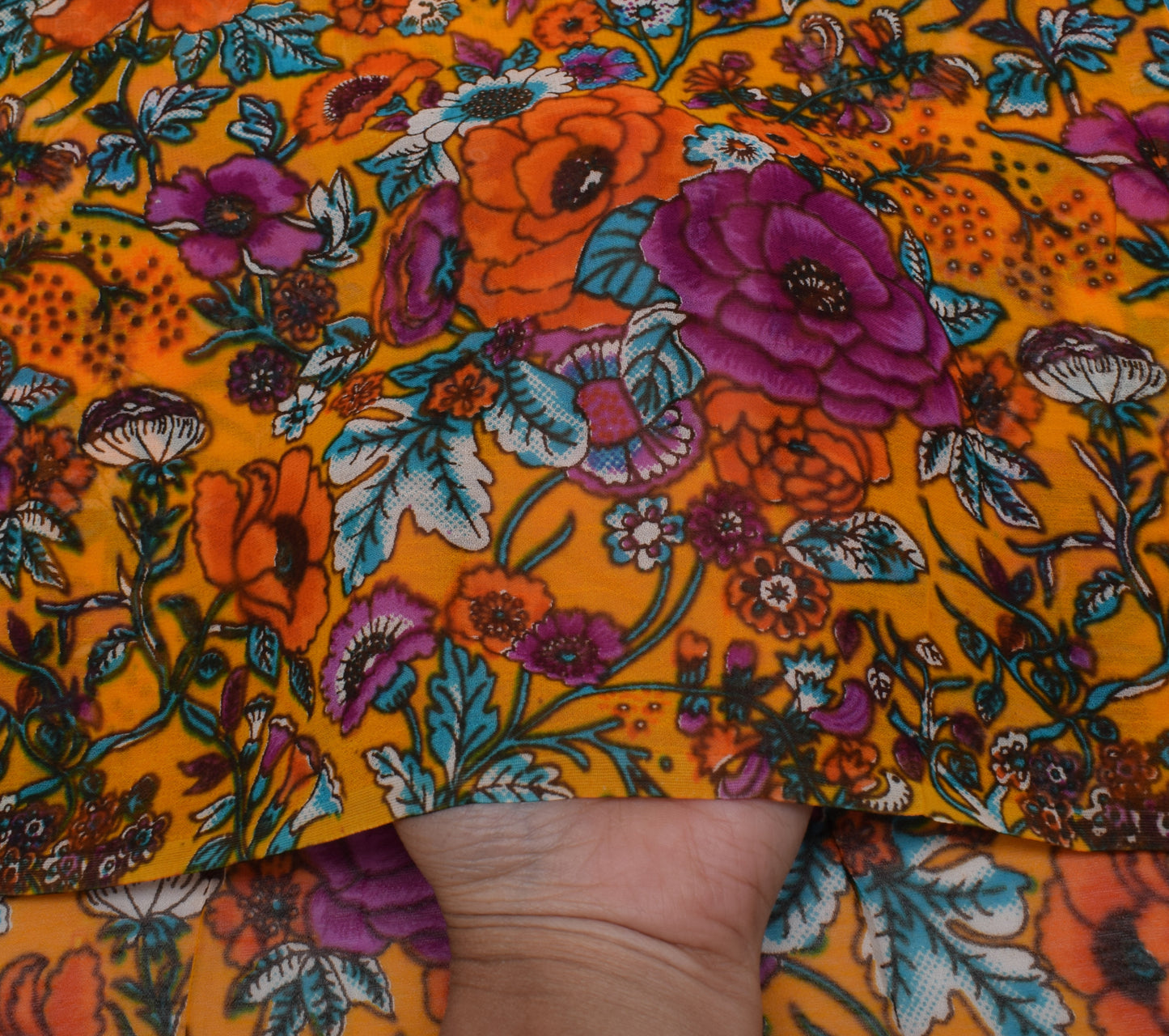 Sushila Vintage Yellow Sari Pure Georgette Silk Printed Dress Fabric By the Yard