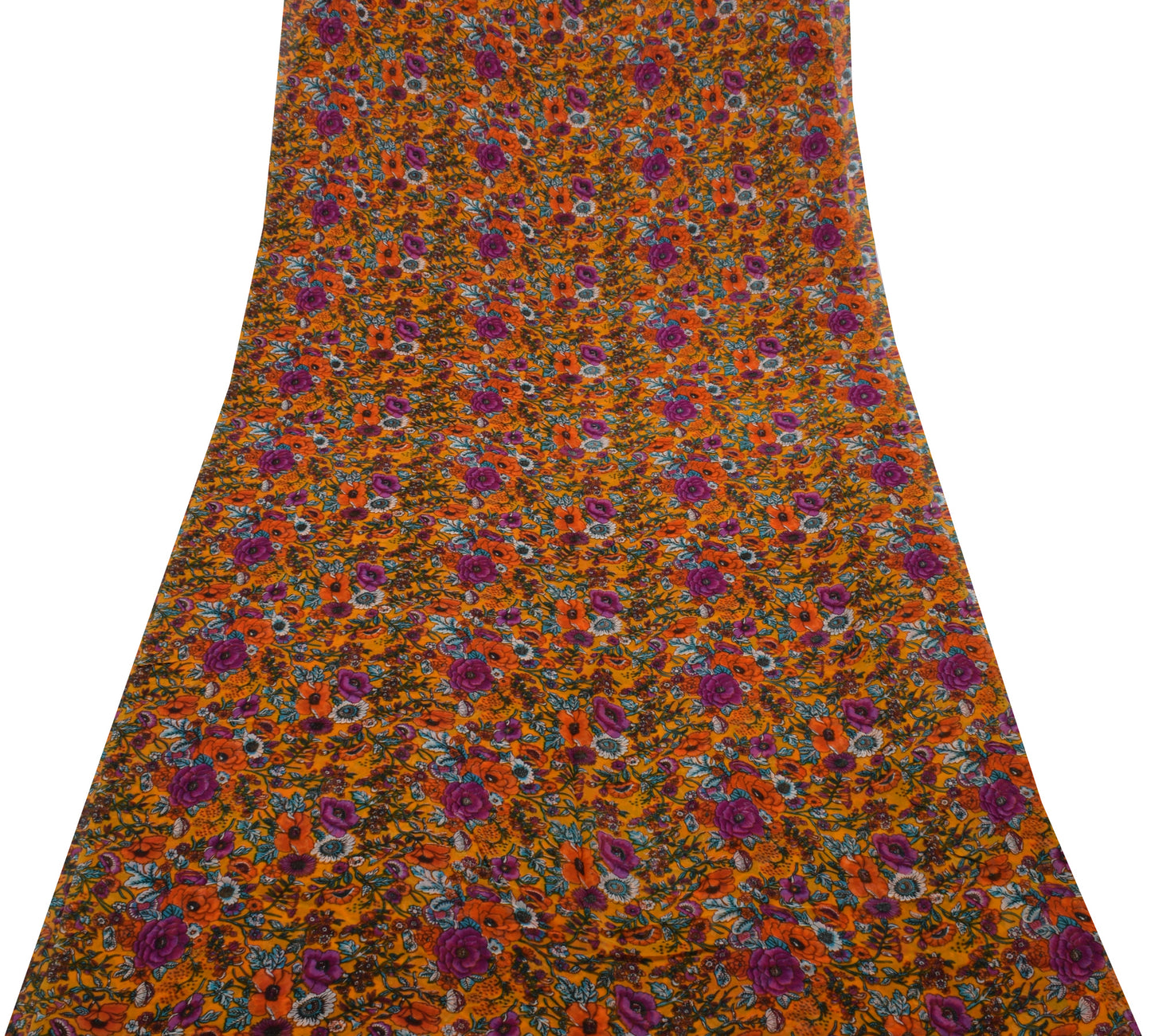 Sushila Vintage Yellow Sari Pure Georgette Silk Printed Dress Fabric By the Yard