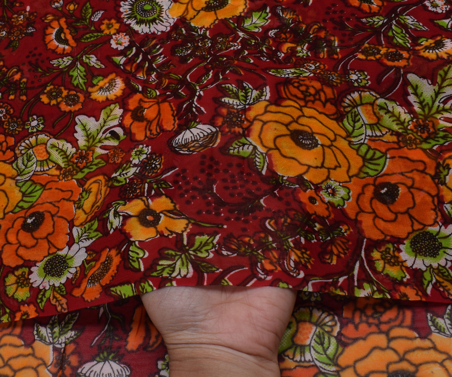 Sushila Vintage Red 100% Pure Georgette Silk Printed Dress Fabric By the Yard