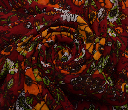 Sushila Vintage Red 100% Pure Georgette Silk Printed Dress Fabric By the Yard