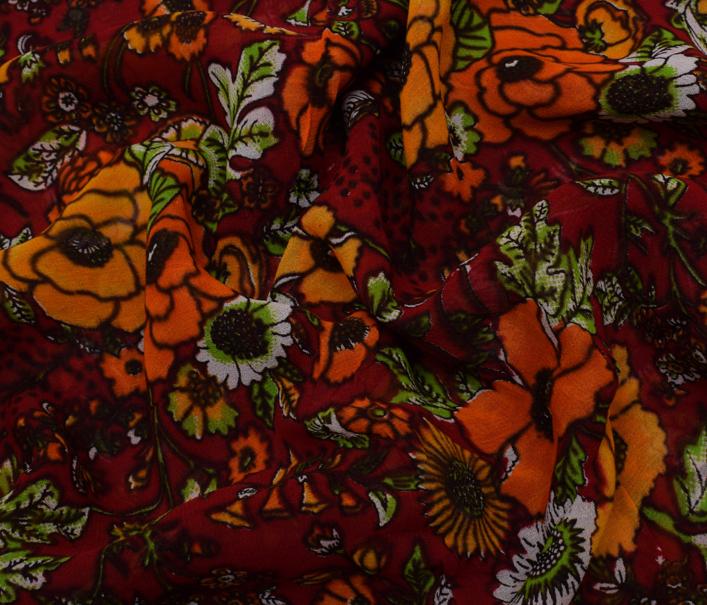 Sushila Vintage Red 100% Pure Georgette Silk Printed Dress Fabric By the Yard