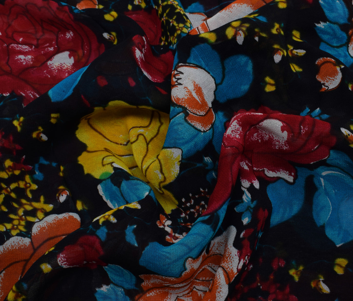 Sushila Vintage Black Georgette Silk Printed Dress Material Fabric By the Yard