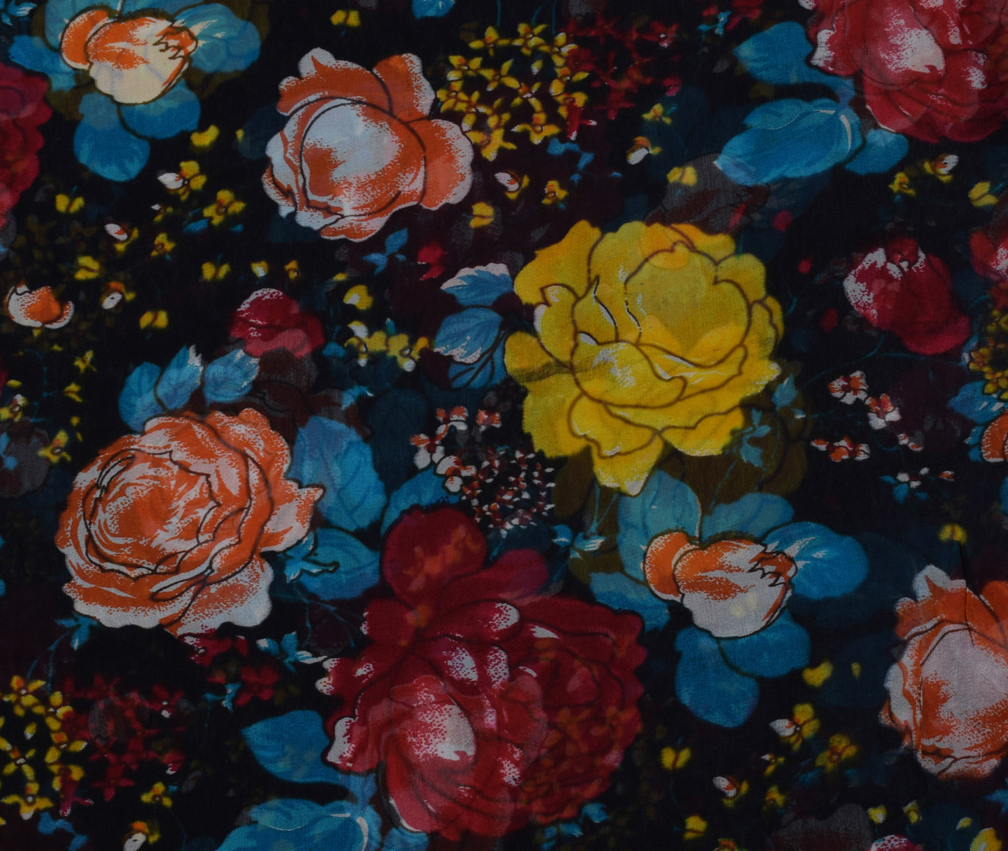 Sushila Vintage Black Georgette Silk Printed Dress Material Fabric By the Yard