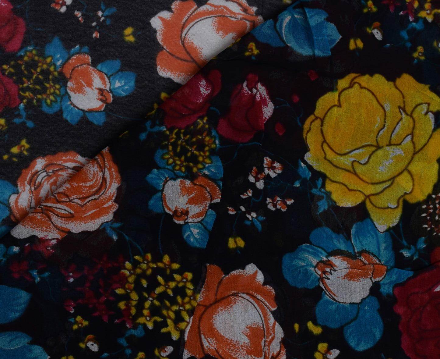 Sushila Vintage Black Georgette Silk Printed Dress Material Fabric By the Yard