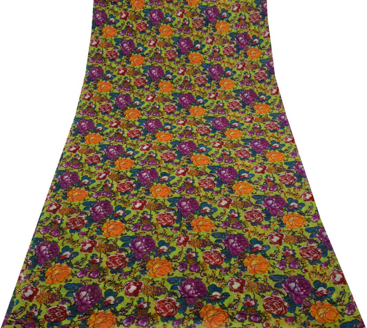 Sushila Vintage Green Saree Pure Georgette Silk Printed Dress Fabric By the Yard