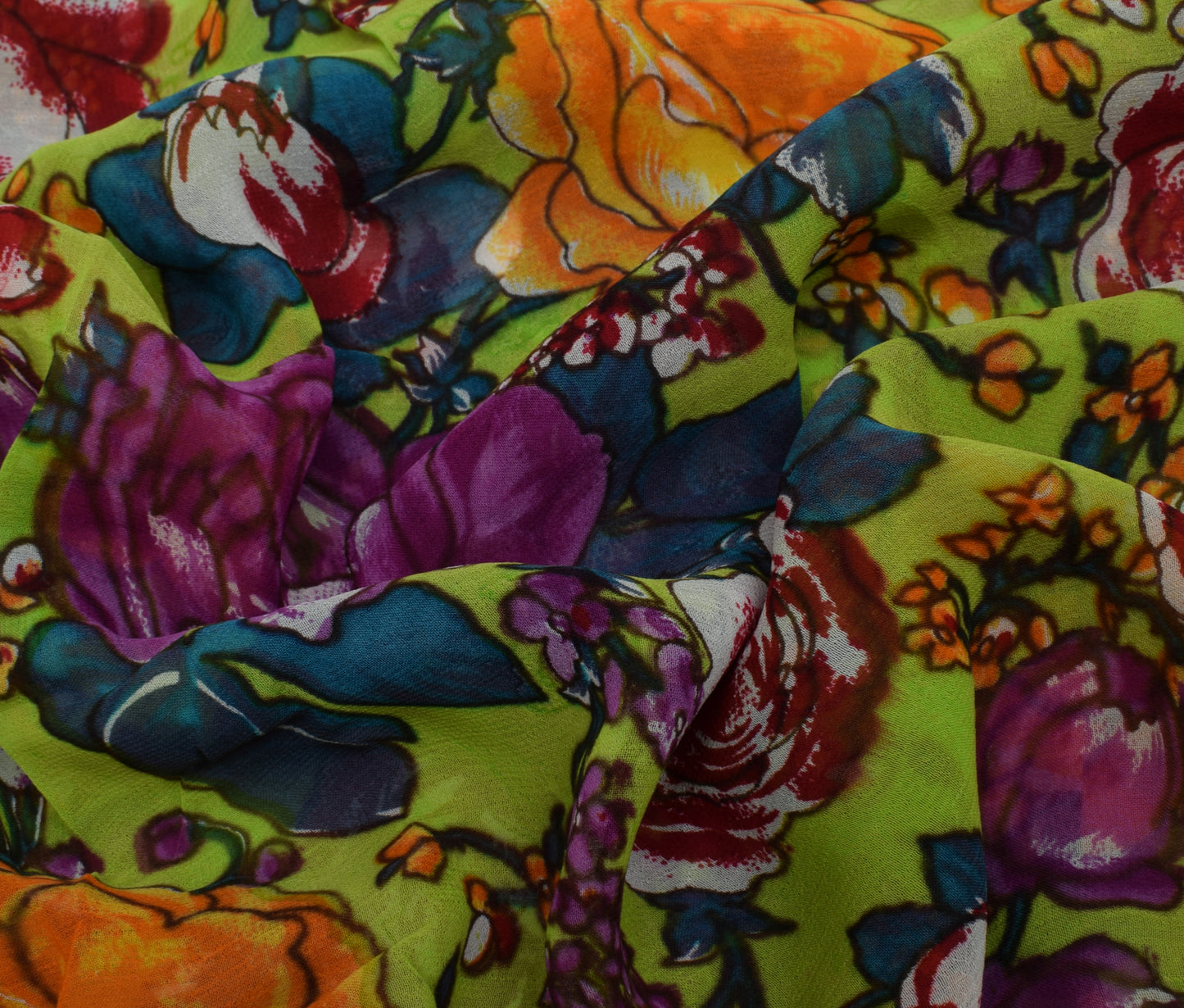 Sushila Vintage Green Saree Pure Georgette Silk Printed Dress Fabric By the Yard