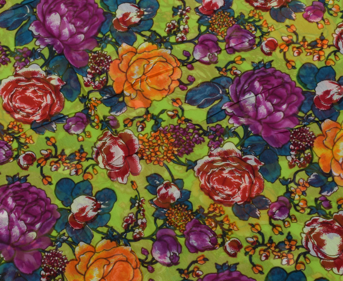 Sushila Vintage Green Saree Pure Georgette Silk Printed Dress Fabric By the Yard