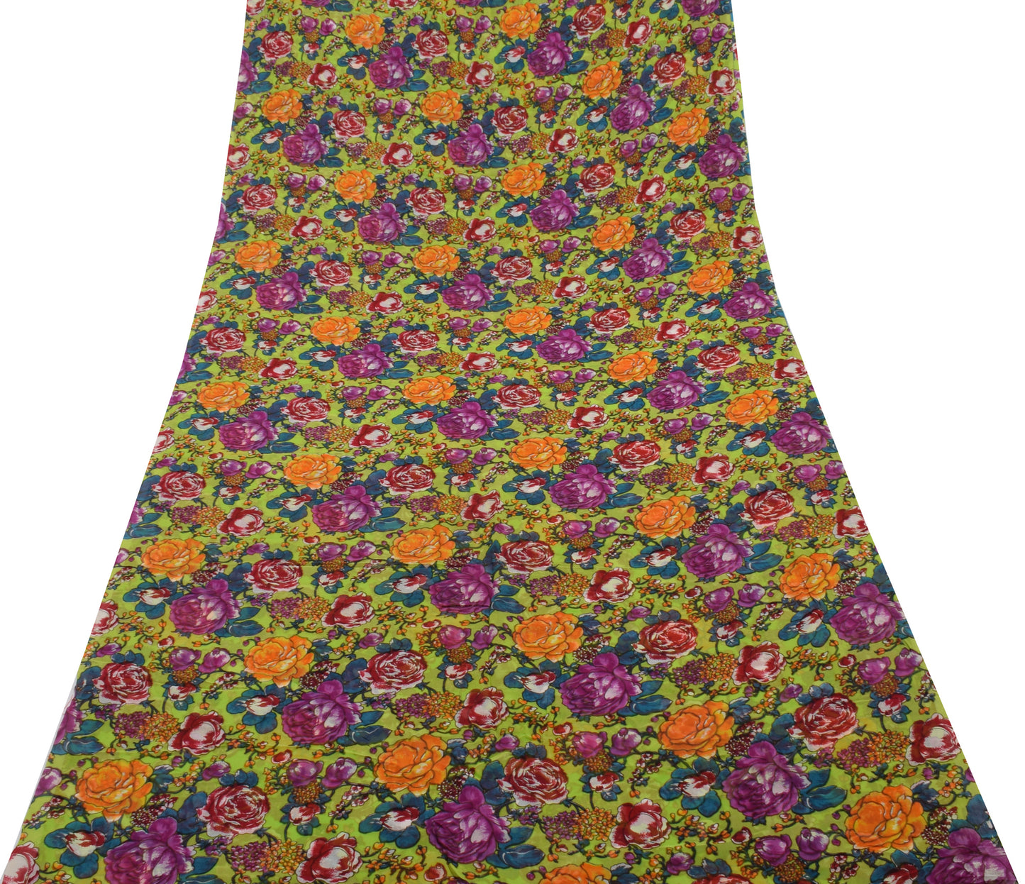 Sushila Vintage Green Saree Pure Georgette Silk Printed Dress Fabric By the Yard