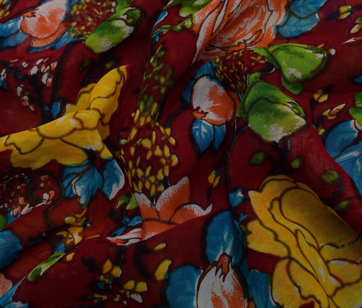 Sushila Vintage Red 100% Pure Georgette Silk Printed Dress Fabric By the Yard