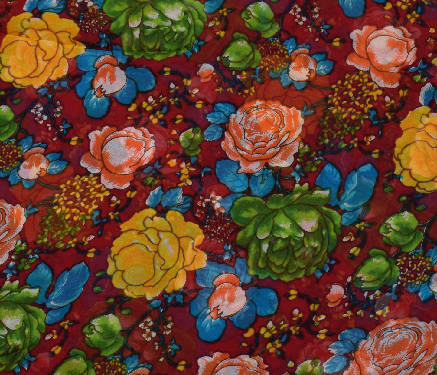 Sushila Vintage Red 100% Pure Georgette Silk Printed Dress Fabric By the Yard