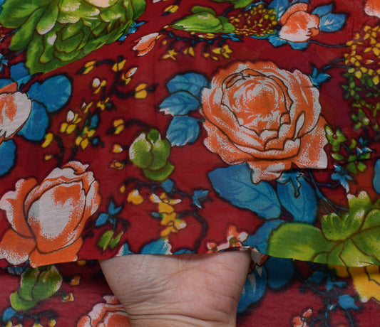 Sushila Vintage Red 100% Pure Georgette Silk Printed Dress Fabric By the Yard