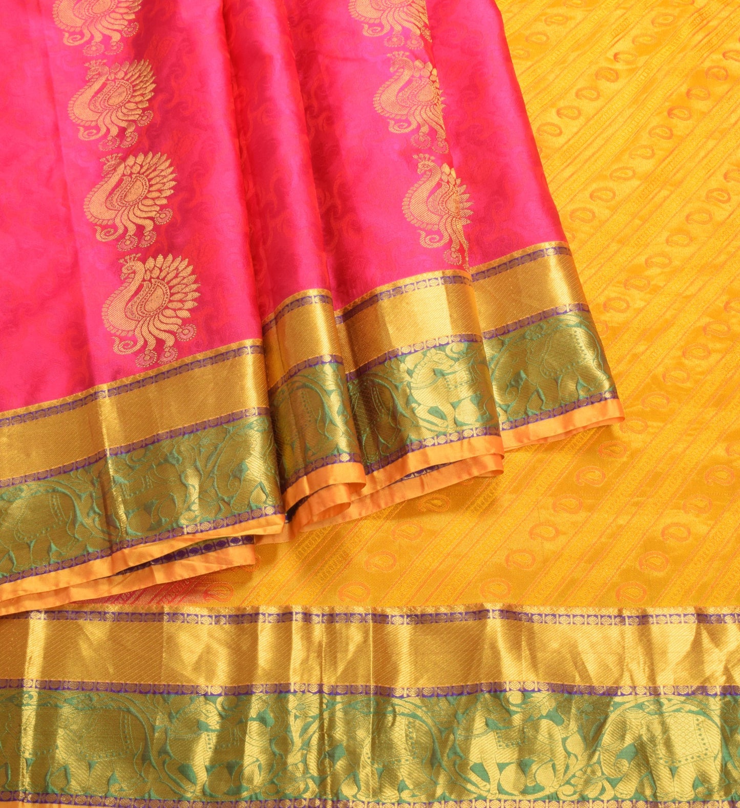 Sushila Vintage Kanchipuram Silk Saree Magenta Annapakshi Woven HEAVY 6 YDs Sari