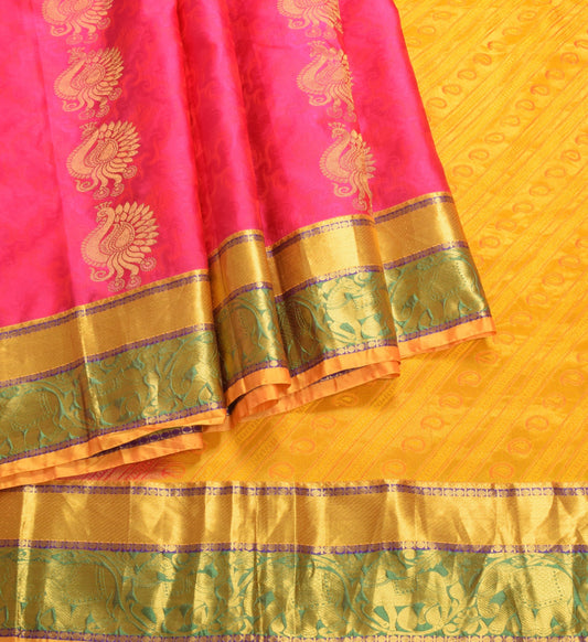 Sushila Vintage Kanchipuram Silk Saree Magenta Annapakshi Woven HEAVY 6 YDs Sari