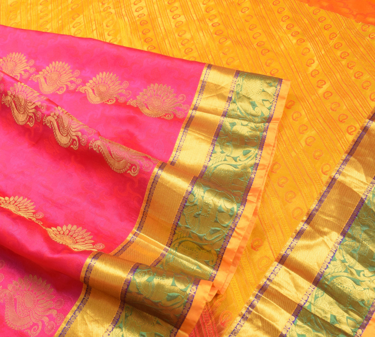Sushila Vintage Kanchipuram Silk Saree Magenta Annapakshi Woven HEAVY 6 YDs Sari