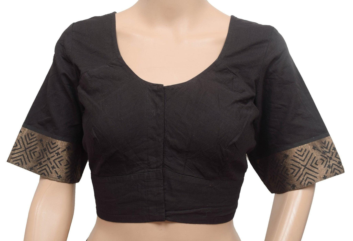 Sushila Vintage Readymade Stitched Sari Blouse Black Pure Cotton Woven Choli 40 for Wearing or Crafting Purpose