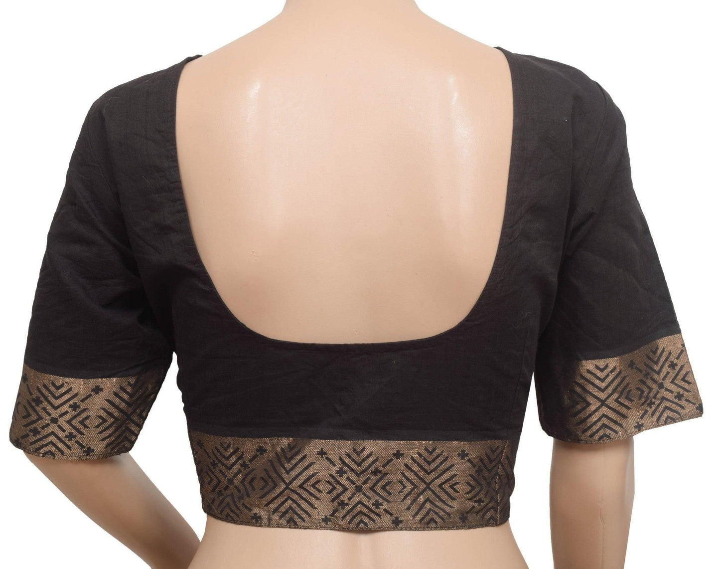 Sushila Vintage Readymade Stitched Sari Blouse Black Pure Cotton Woven Choli 40 for Wearing or Crafting Purpose