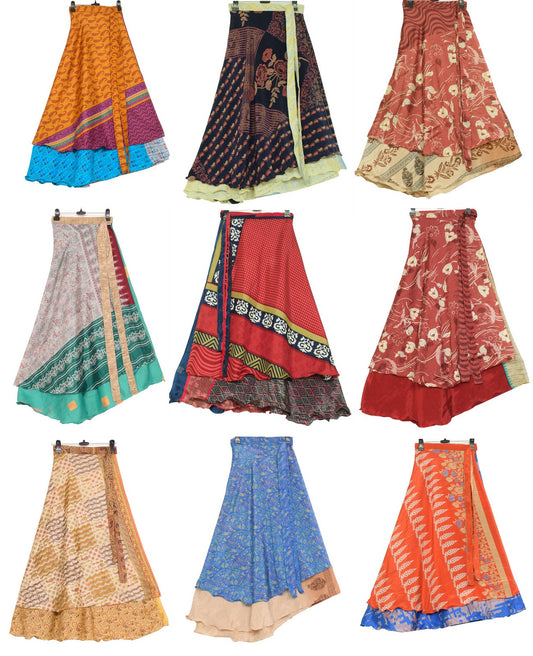 Pack of 10 Pcs Vintage Silk Sari Wrap Skirt Bohemian Magic Skirt Hippie Sarong
