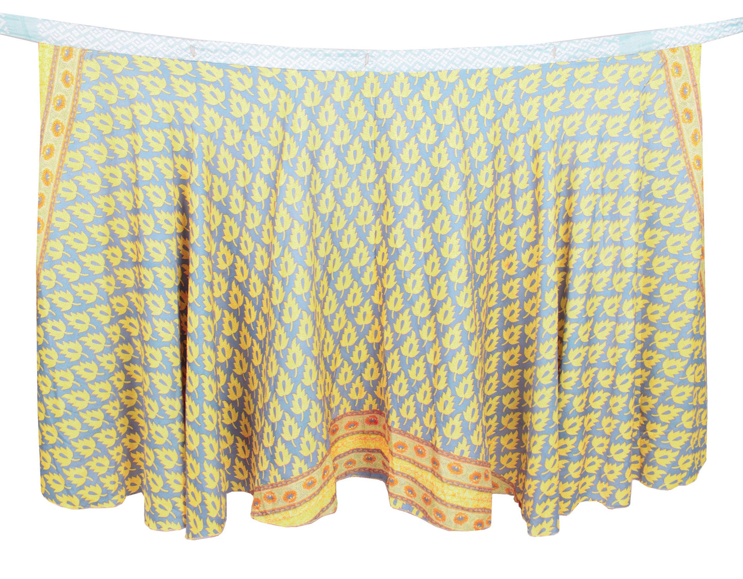 Sushila Vintage Saree Magic Wrap Reversible Skirt Gray Yellow Art Silk Beach Dress