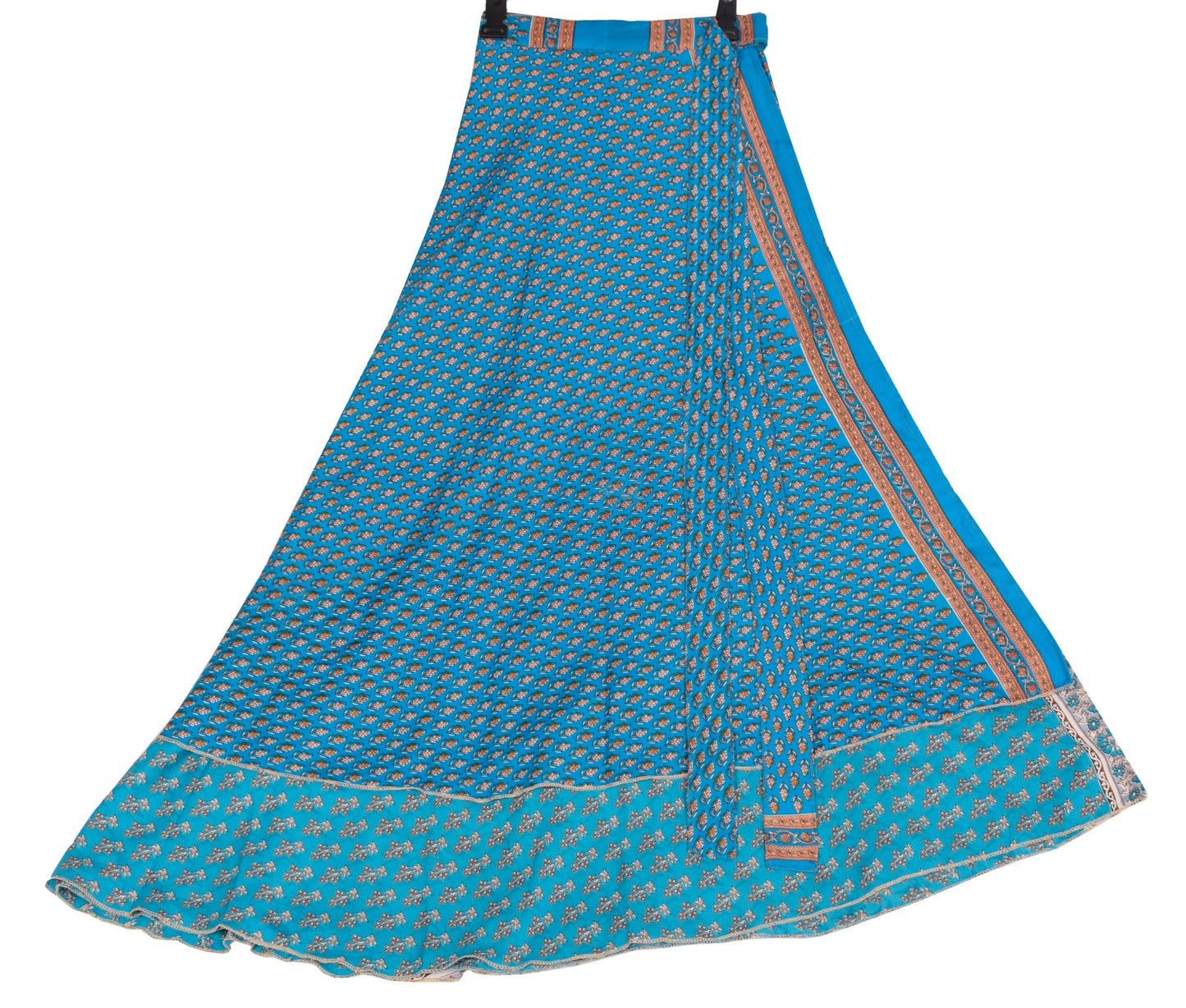 Sushila Vintage Art Silk Saree Magic Wrap Reversible Skirt Beach Dress Floral Blue