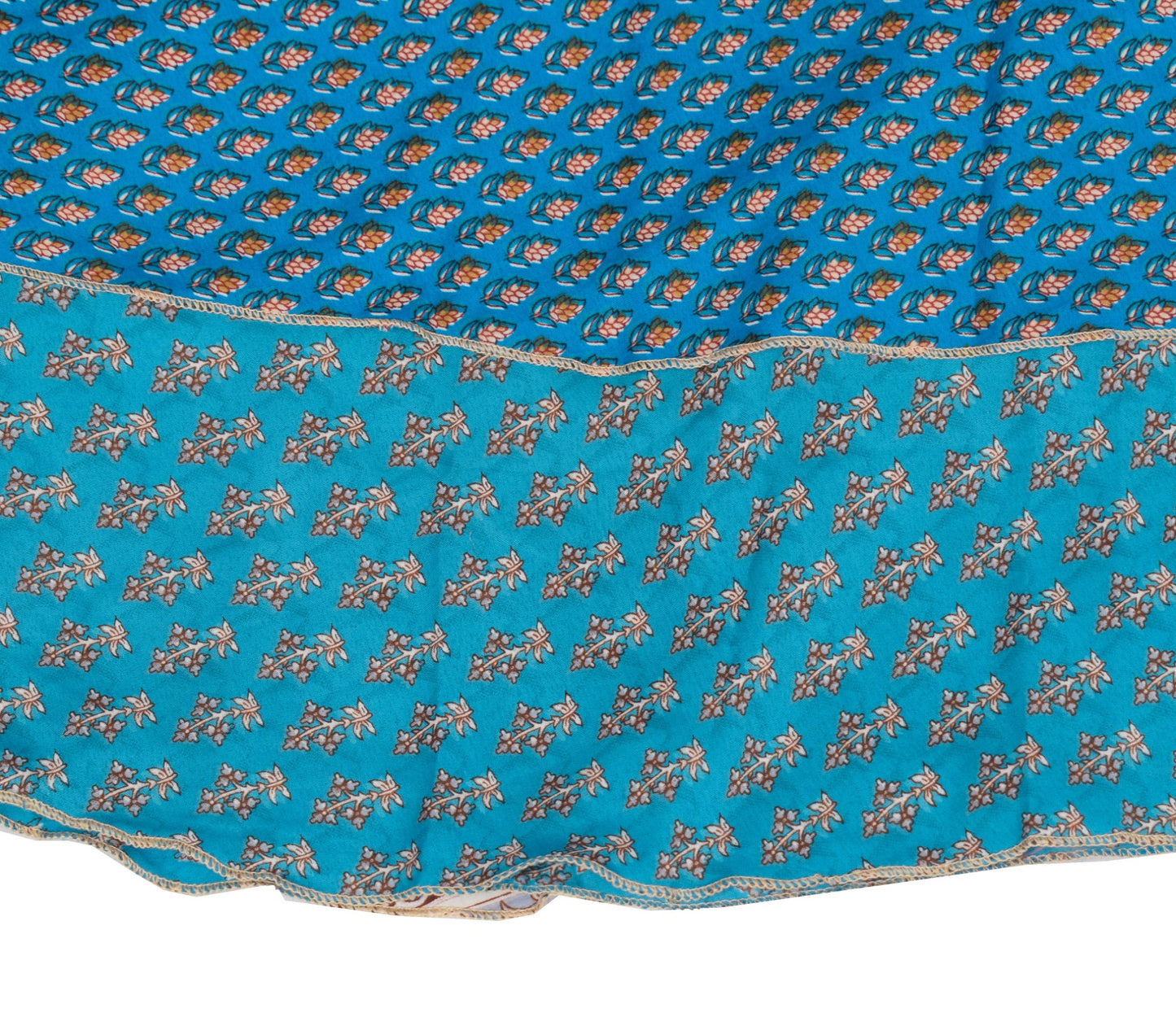 Sushila Vintage Art Silk Saree Magic Wrap Reversible Skirt Beach Dress Floral Blue